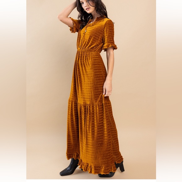 30 Fabulous Textured Velvet Tiered Maxi Dress - Picture 5 of 6